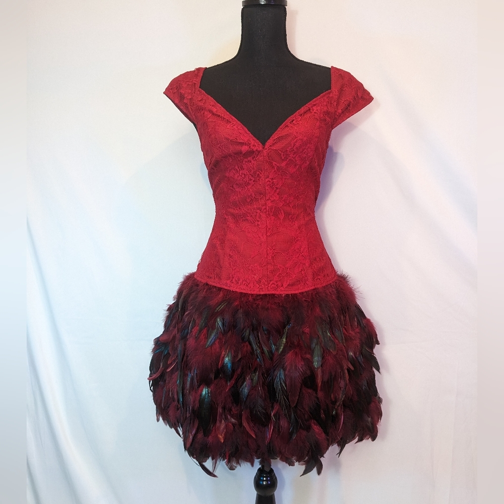 ASOS red feather lace cocktail dress